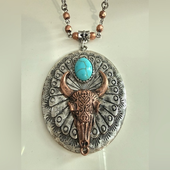 SHYANNE- Turquoise and Copper Bull
Pendant Necklace - Picture 3 of 13